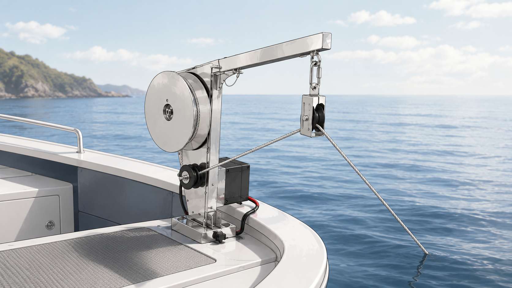 Stainless steel electric line hauler with auto-coil rope system for crab pot and lobster trap hauling