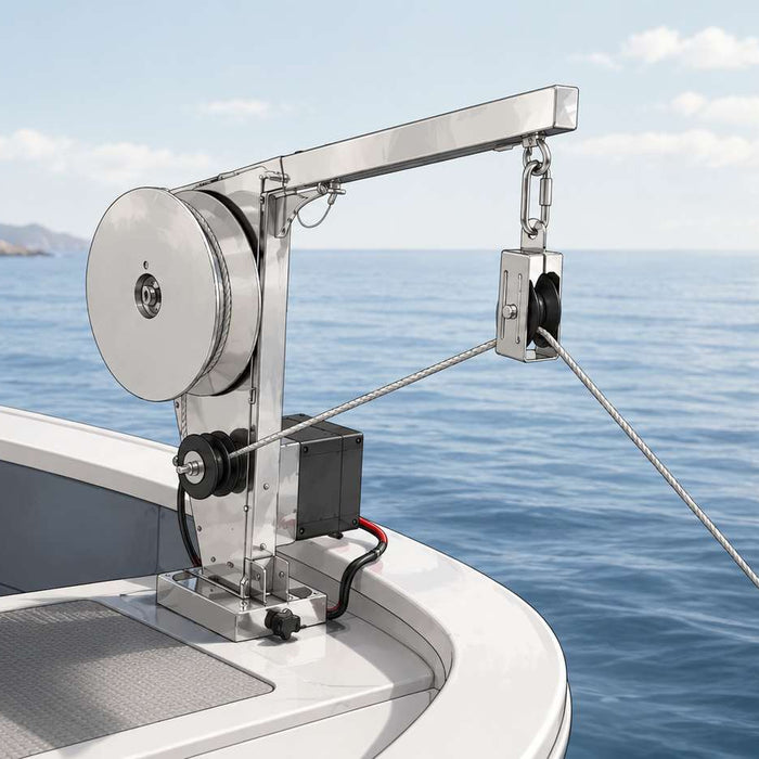 Stainless steel electric line hauler with auto-coil rope system for crab pot and lobster trap hauling