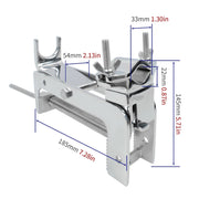 Metal clamp with dimensions labeled on a white background