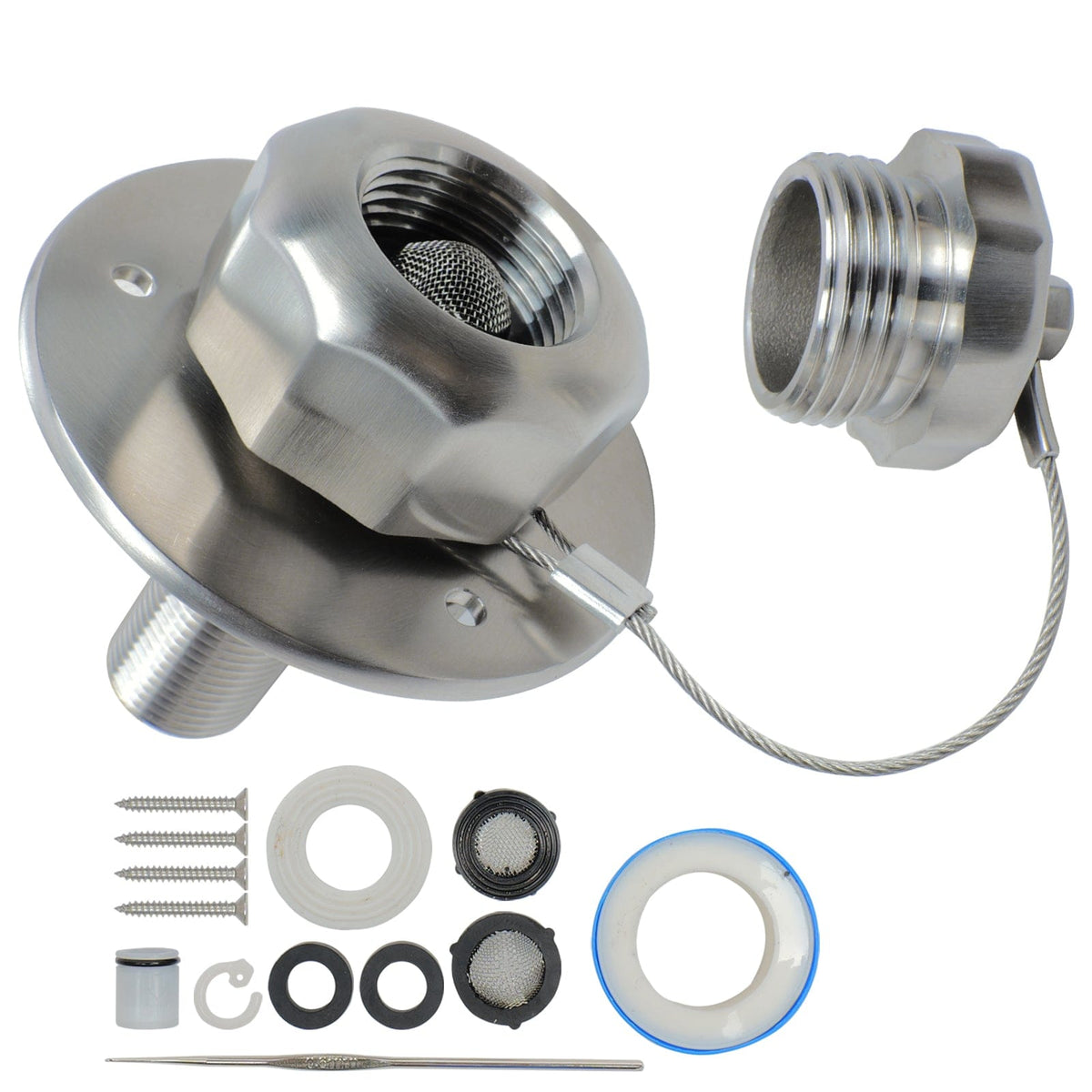 Stainless Steel RV City Water Inlet with Check Valve, 3/4 GHT to 1/2 ...